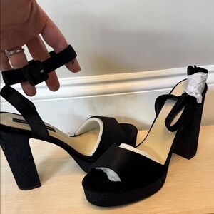 French Connection Black Velvet Block Heels